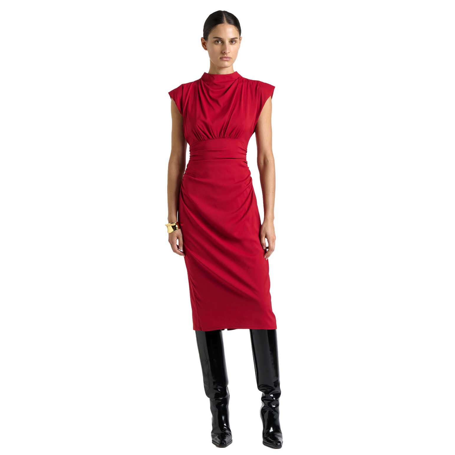 Cue Stretch Viscose Ruched Waist Midi Dress